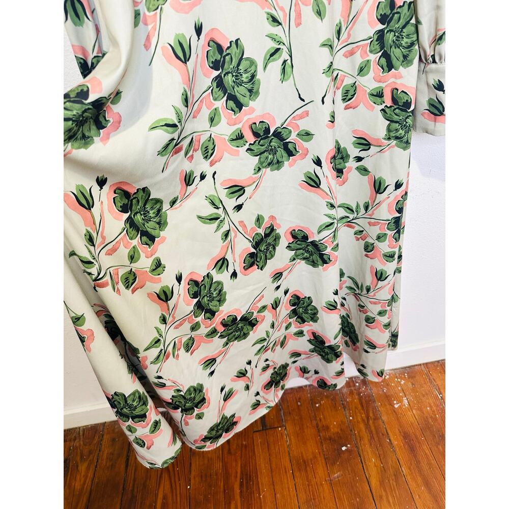 ALEXIA ADMOR Off-White Green Floral Sophie Cinched Waist Flowy Dress size 10 - Picture 11 of 16